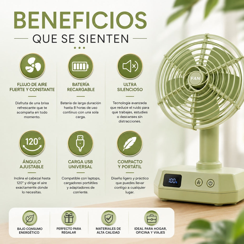 Mini ventilador de mesa recargable USB