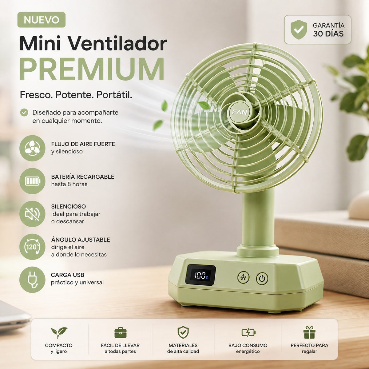Mini ventilador de mesa recargable USB