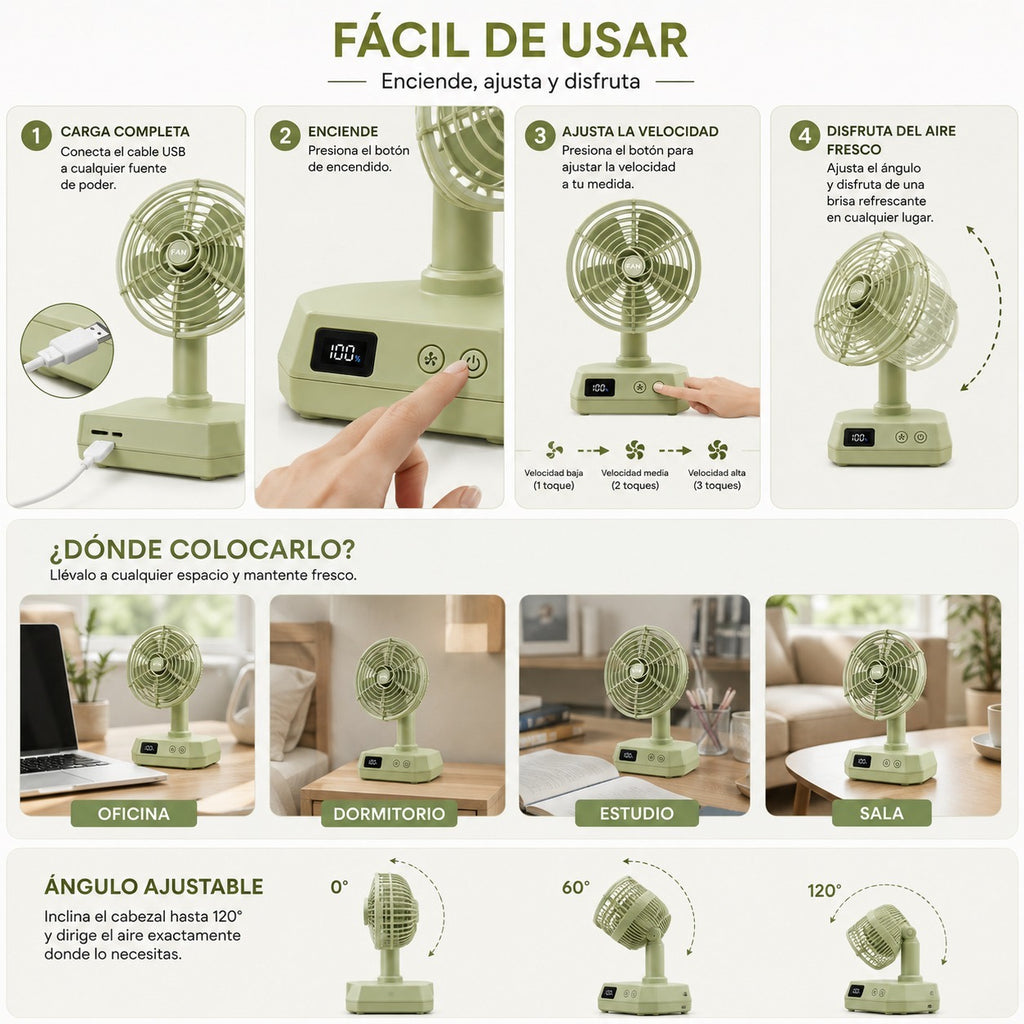 Mini ventilador de mesa recargable USB