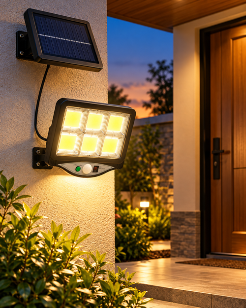 Lámpara solar LED exterior con sensor de movimiento