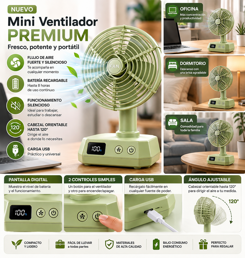 Mini ventilador de mesa recargable USB